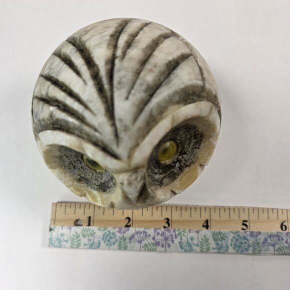 Vintage Genuine Alabaster Marble Owl Head Hand Carved Made in Italy Paperweight - Picture 11 of 11